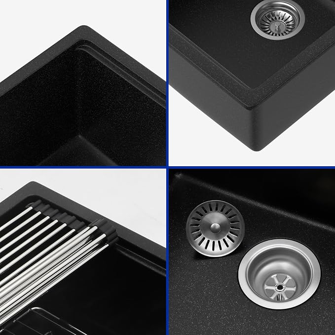 Dcolora 18 In. Wet Bar Sink Granite Composite Undermount Kitchen Sink Black - Image 8
