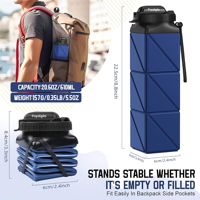 2pcs Collapsible Water Bottles 20.6oz Foldable Water Bottle BPA Free Reusable - Image 2