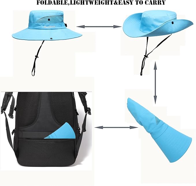 Womens Summer Sun Hat Beach Hat Wide Brim Outdoor UV Protection Hat Foldable - Image 4