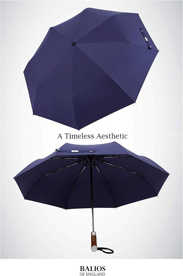 Balios Travel Umbrella Luxurious Golden Hardwood Handle Auto Open & Close - Image 3