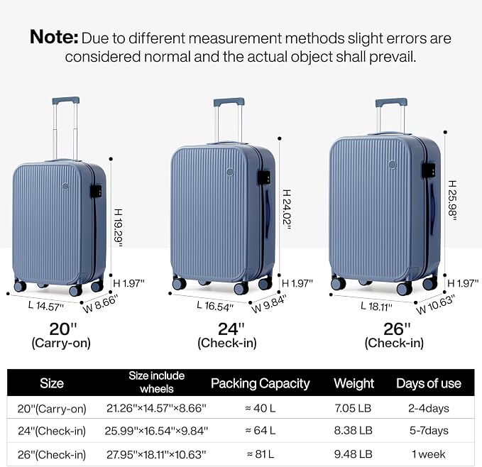 mixi Hardside PC Suitcase 24 Inch Checked Luggage Spinner Wheels TSA - Image 6