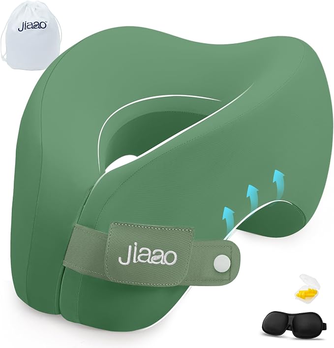Travel Neck Pillow, Memory Foam Travel Pillow, Includes 3D Eye Masks, and by jiaao