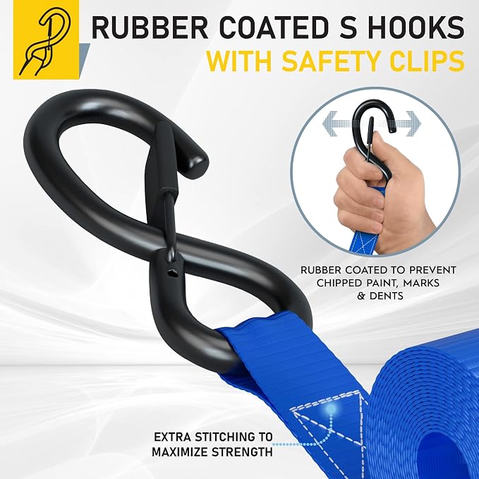 AUGO Ratchet Straps Heavy Duty 4 Pack -15 FT - 2200 LB Break Strength – - Cargo - Image 3