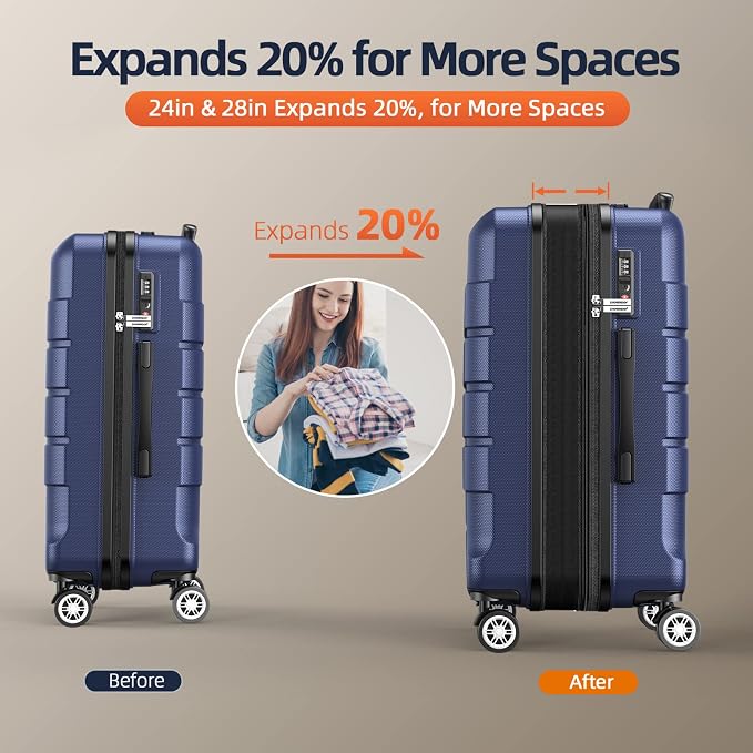 SHOWKOO Luggage Sets Expandable PC+ABS Durable Suitcase Double Wheels TSA Lock - Image 6