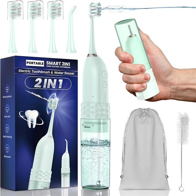 Portable Water flosser with Electric Toothbrush, 2 in 1 Teeth Cleaning Kit by UNINGOPI