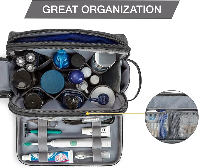 BAGSMART Toiletry Bag for Men, Canvas Travel Toiletry Organizer Dopp Kit - Image 2