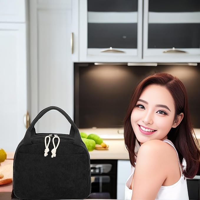 Bluboon Lunch Bag for Women Men Cute Corduroy Lunch Tote Bags Reusable - Image 7