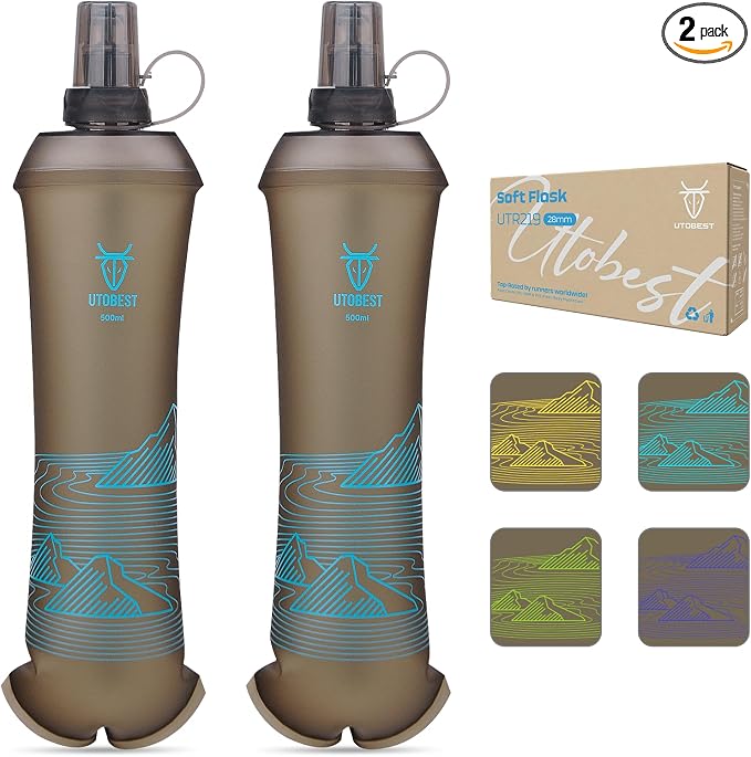 UTOBEST 500ml Soft Flask, 2 Pack Flexible TPU Hydration Water Bottle, by UTOBEST