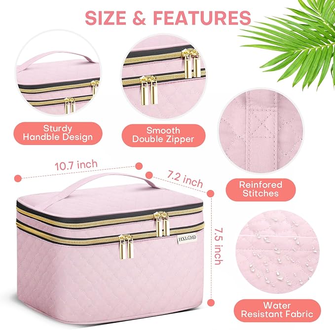 Large Makeup Bag with Mirror Double Layer Travel Make Up Organizer Case - Image 5