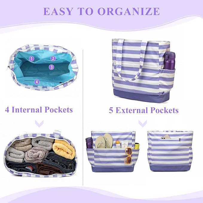 VASCHY Beach Bag for Women, Large Waterproof Sandproof Fold-able Packable Pool - Image 5