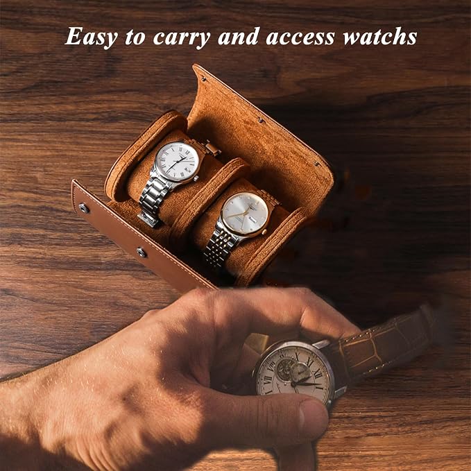 Watch Travel Case, Luxury Leather Watch Roll 2 Slot Organizer Box, Jewelry - Image 3