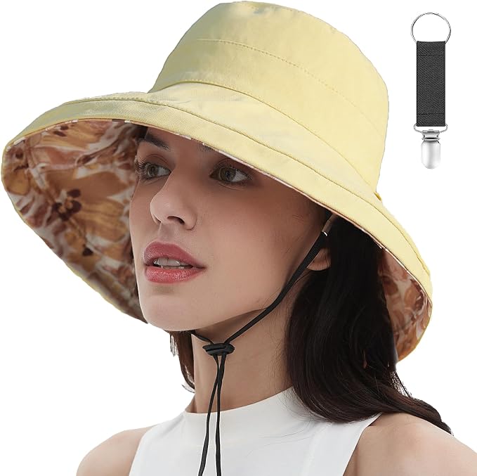 vidsel Womens Sun Hats Wide Brim Reversible Bucket Cotton Hat Packable Summer by vidsel
