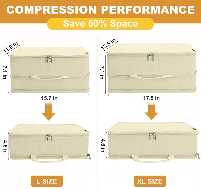 Compression Packing Cubes for Travel Essentials, 2 Pack Expandable Travel Cubes - Image 2