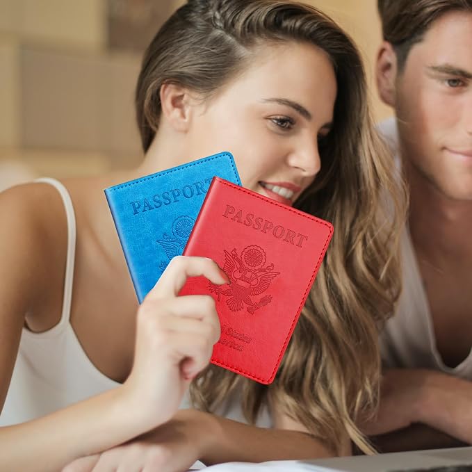 Sky Blue & Red Passport Holder Wallet Cover Case - Image 6