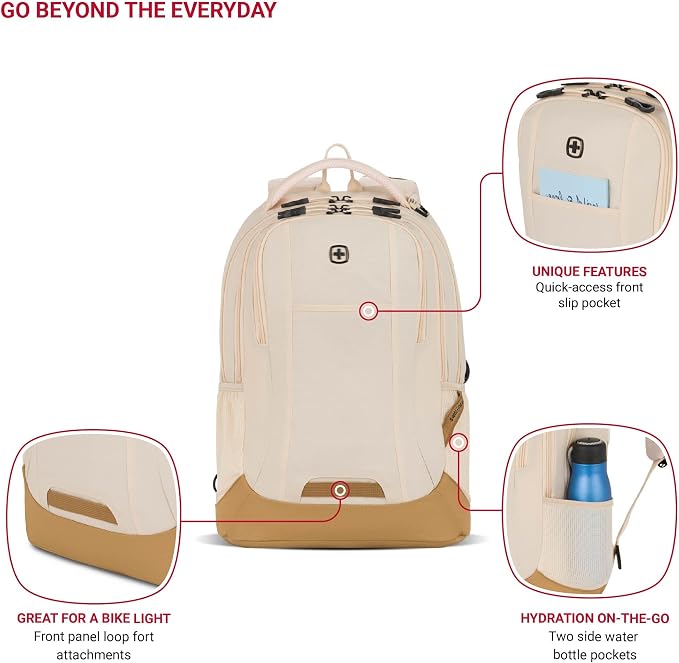 SwissGear Cecil 5505 Laptop Backpack, Cream/Warm Sand - Image 2