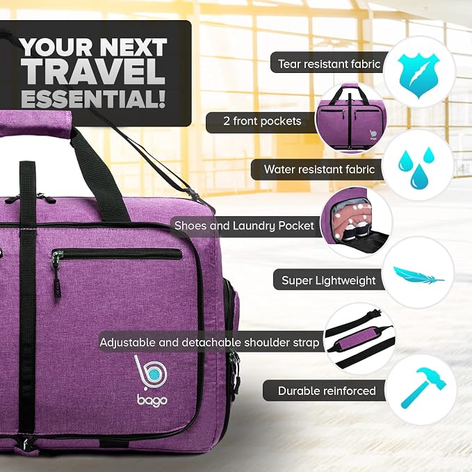 Bago Foldable Duffel Bags for Traveling Women & Men - 40L Sports Packable - Image 3