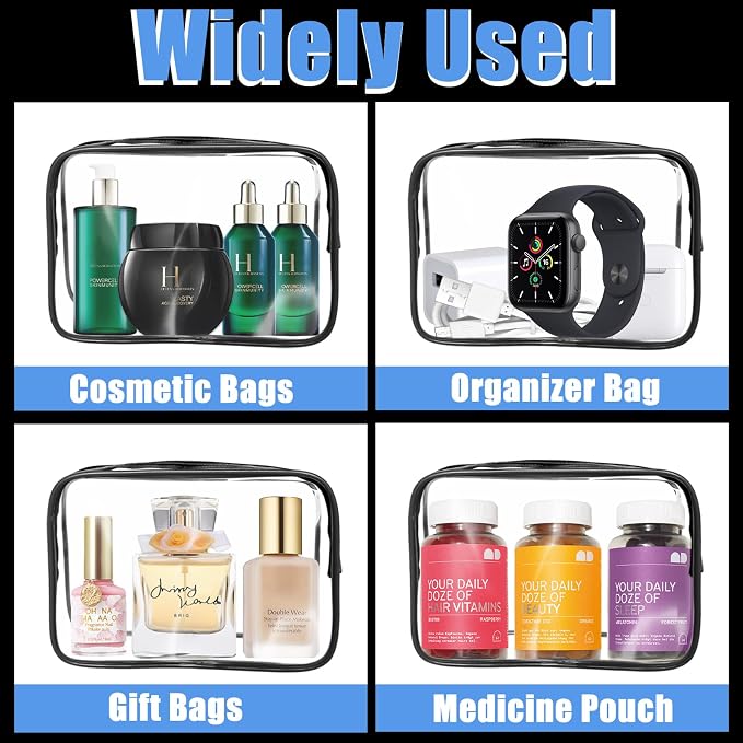 12 Pcs Clear Toiletry Bag PVC Waterproof Zippered PVC Cosmetic Makeup Carry - Image 5
