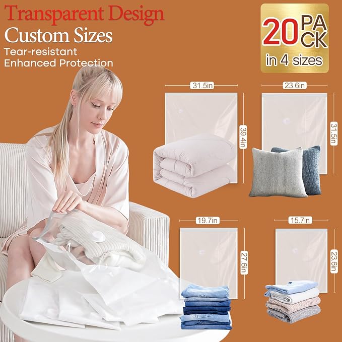 Vacuum Seal Bags for Clothing, 20 Pack Vacuum Storage Bags - Image 3