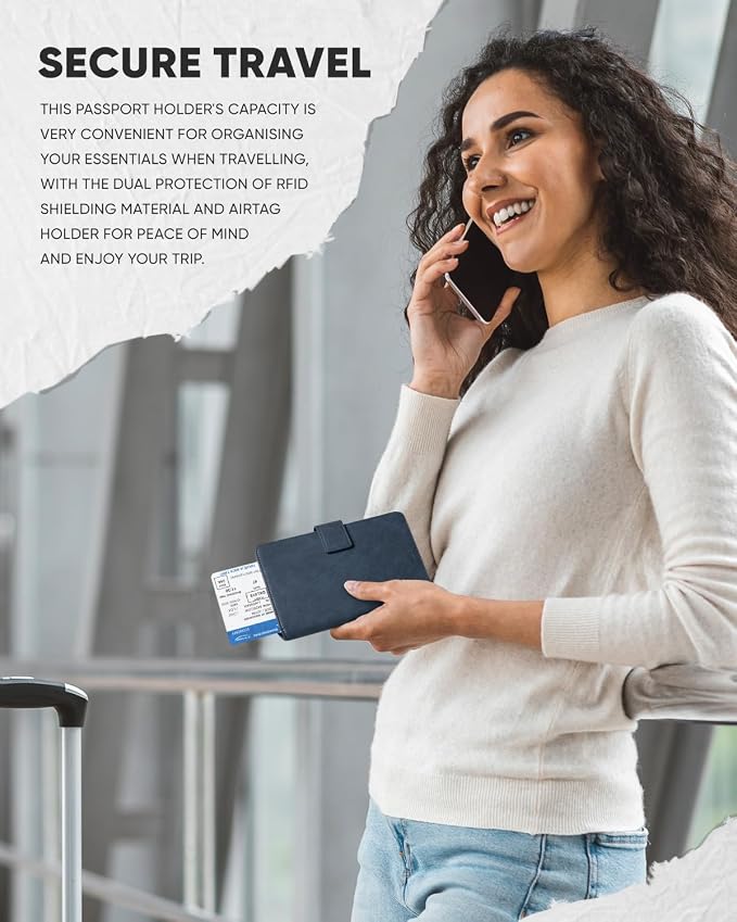VULKIT Passport Holder with Airtag Holder RFID Blocking Passport Wallet Travel - Image 2