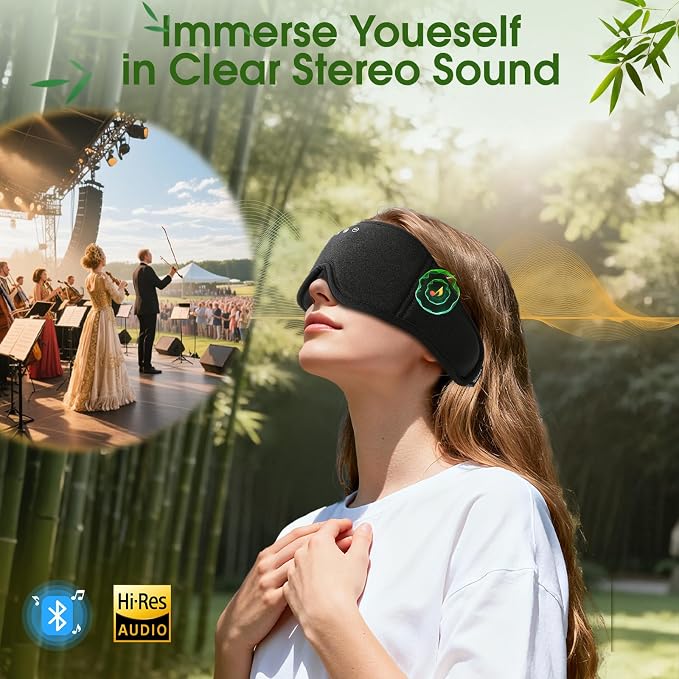 Sleep Mask Headphones with Bluetooth, 3D Blackout Bamboo Cotton Eye Mask - Image 4