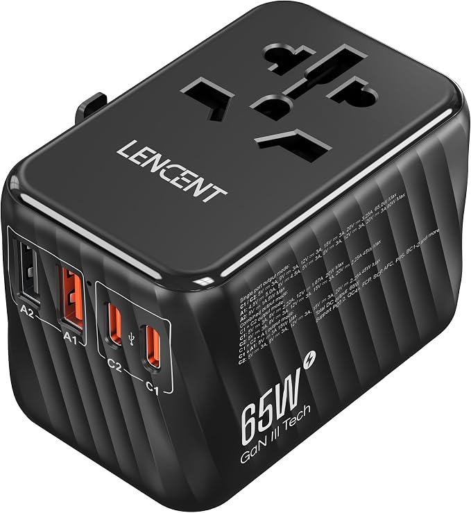LENCENT Universal Travel Adapter, 65W GaN International Fast Charger by LENCENT