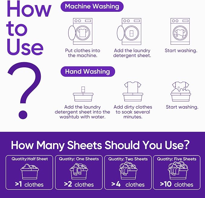 Lavender Laundry Detergent Sheets Travel Eco-friendly 300 Loads Fisroa Clothes - Image 9