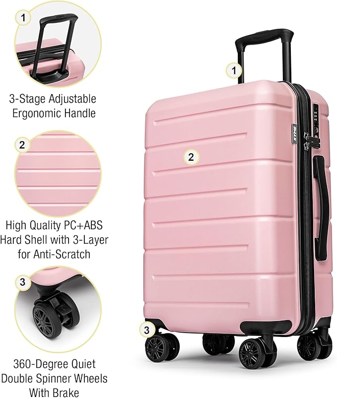 KYME Pink Hardside Carry On Luggage 22x14x9 Airline Approved - Image 4