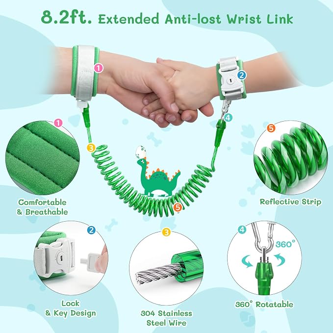 Dr.meter 3 in 1 Toddler Harness Leash + 8.2ft Anti Lost Wrist Link, Cute - Image 5