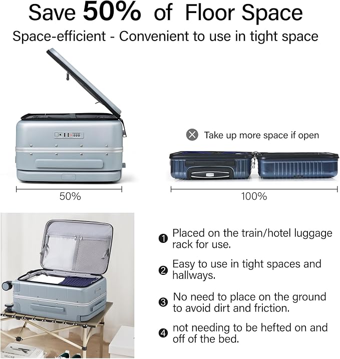 Hanke Top Opening Carry On Luggage, 20 Inch Zipperless Aluminum Frame Wide - Image 7