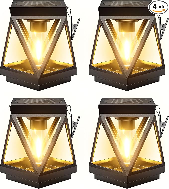 KOOPER 4 Pack Solar Lanterns Outdoor Waterproof, Upgraded Black Metal Hanging by KOOPER