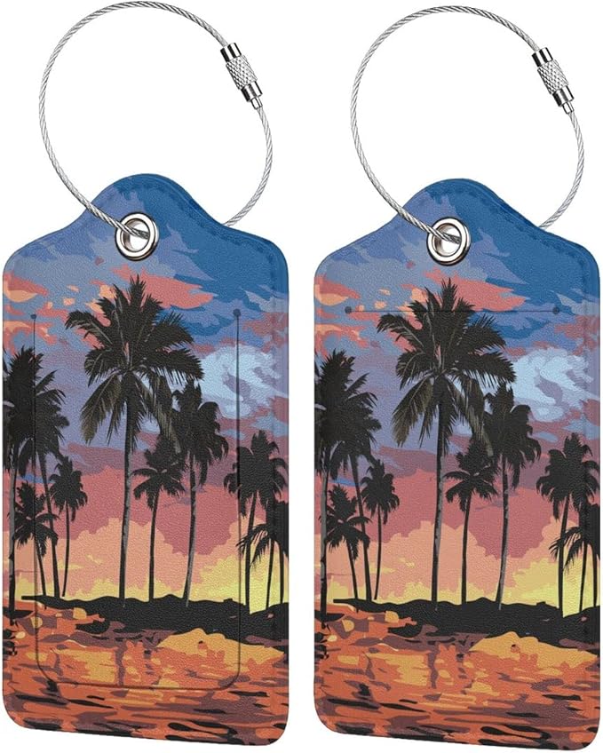 2Pcs Summer Palm Tree Luggage Tags, Beach Landscape Name ID Identifier Labels by OUZPGAQ