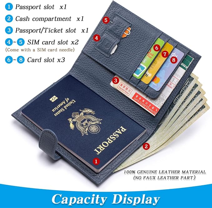 Passport Holder for Travel Women RFID Blocking Genuine Leather Passport Wallet - Image 2