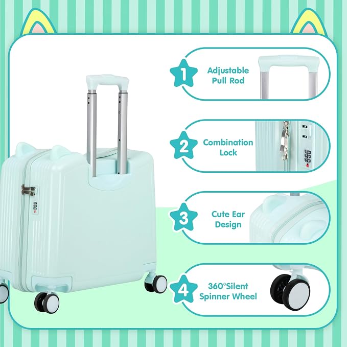 20" Ride-On Travel Suitcase for Kids, Cute Ear Toddler Carry on Luggage - Image 3