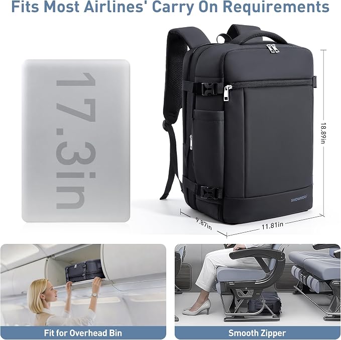 SHOWKOO Travel Backpack For Man Women, Airline Approved Carry On Laptop - Image 2