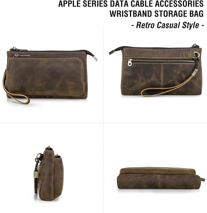 Electronic Organizer Zipper Bag Tech Kit, Top Grain Leather Handmade, Portable - Image 7