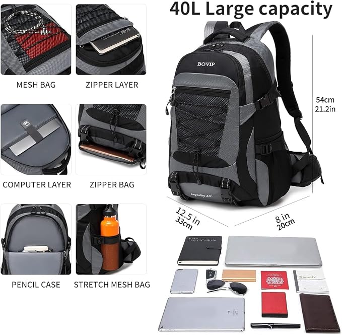 BOVIP 40L Hiking Backpack Waterproof Lightweight Daypack Travel Sports Camping - Image 3