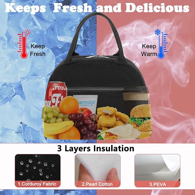 FlowFly Lunch Bag for Women Insulated Lunch Box Corduroy Lunch Tote Cooler for - Image 2