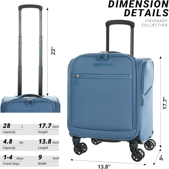 Verage Under Seat Luggage with Wheels, Softside Small Suitcase Spinner Carry On - Image 2