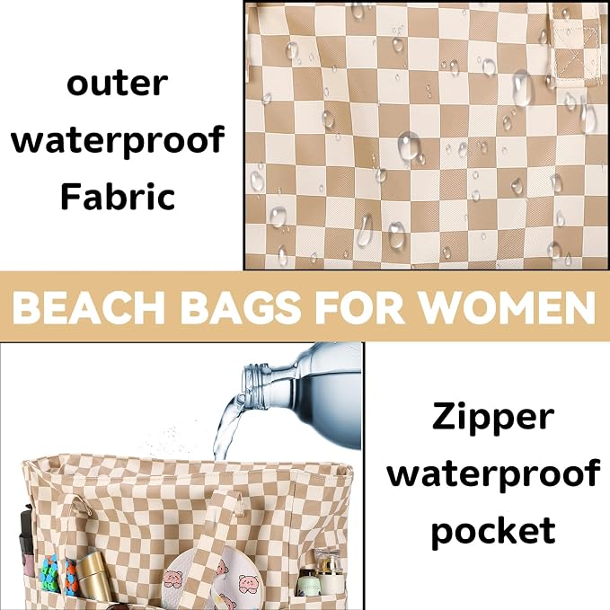 LEDAOU Large Beach Tote Bag Women Waterproof Sandproof Zipper Beach Tote Bag - Image 4