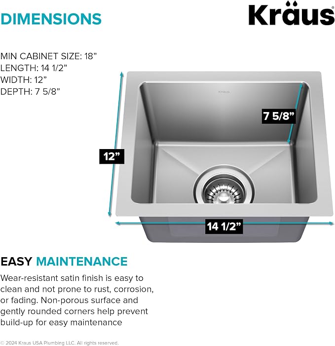 KRAUS Fairlane 15-inch Undermount Single Bowl 18-Gauge Stainless Steel Kitchen - Image 9