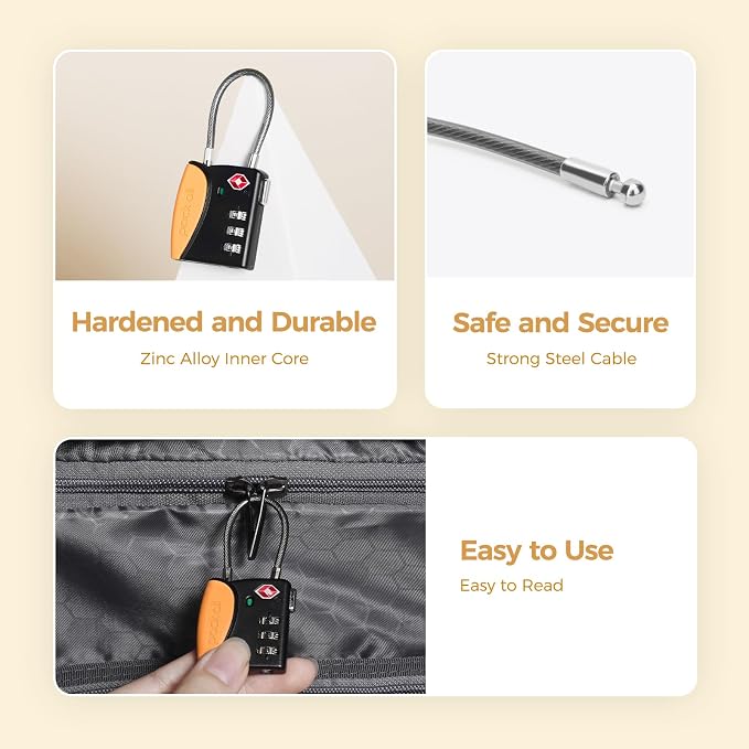 pack all TSA Approved Cable Luggage Locks, 3 Digit Combination Padlocks - Image 4
