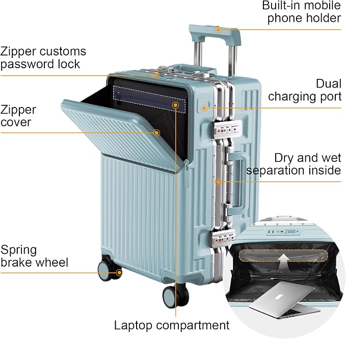 Hard Shell Luggage 20 Inch Travel Luggage, PC+ABS Aluminum Frame, Lightweight - Image 3