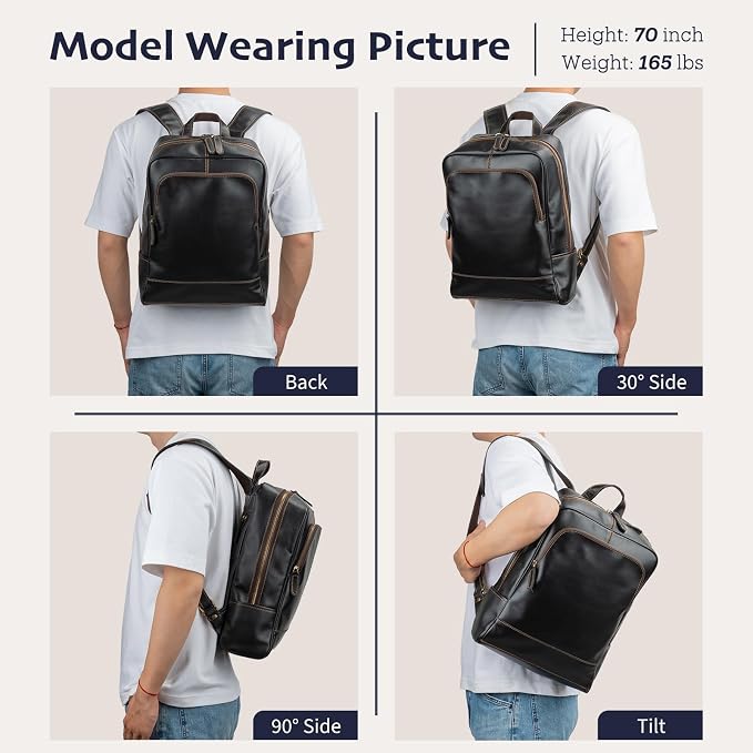 Leather Backpack for Men 15.6" Laptop Backpack 100% Madagascar top-Grain - Image 2