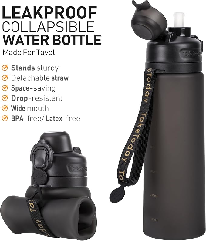 TakeToday Collapsible Water Bottles 20oz, Leak Proof, Foldable Silicone Travel - Image 4