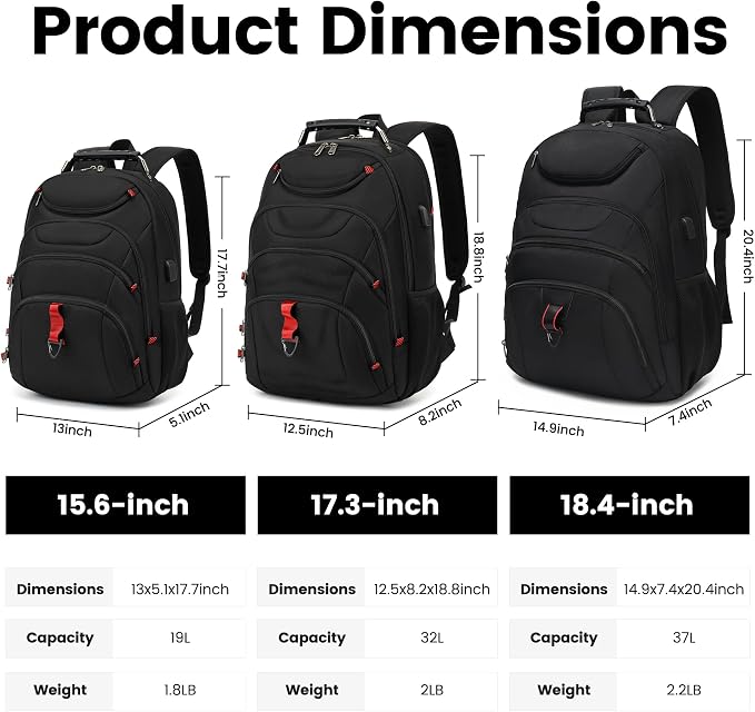 Extra Large Laptop Backpack for Men, 37L Gaming Laptop Backpack, 18.4Inch - Image 7