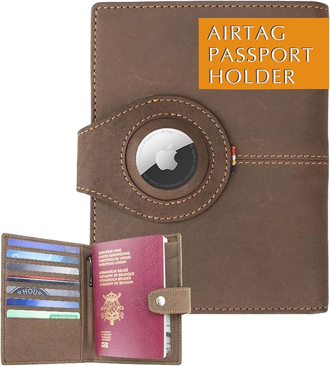 GARZINI Passport Holder with AirTag, Passport Wallet with RFID, Travel by GARZINI