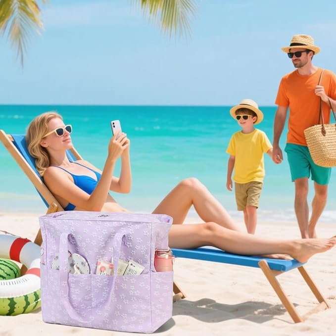 LEDAOU Large Beach Tote Bag Women Waterproof Sandproof Zipper Beach Tote Bag - Image 8