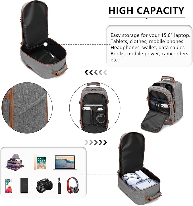 Kono Carry on Backpack, Waterproof Lightweight Daypack - Image 3