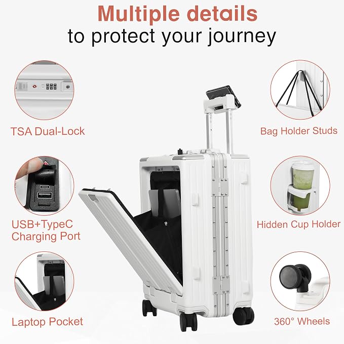 Carry On Luggage 22x14x9 Airline Approved Aluminum Frame, 20 Inch Hard Shell - Image 3
