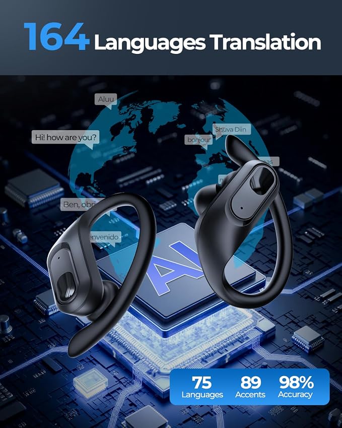 AI Translation Earbuds Real Time, 164 Language Translator Earbuds, 96H Playtime - Image 2